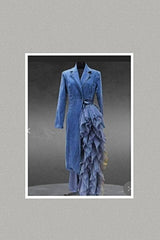 One Side Ruffle Denim Cascade Tuxedo Dress/Blazer (Denim)