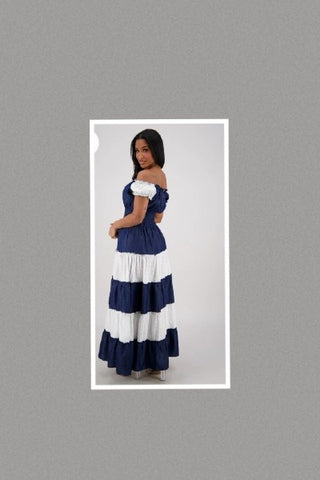 Midnight Eyelet Denim Soft Maxi Convertible On/Off Shoulder Dress