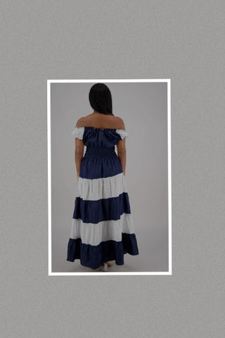 Midnight Eyelet Denim Soft Maxi Convertible On/Off Shoulder Dress