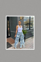 Distressed Ruched Draped Cape Jeans (EXTENDED SIZES)