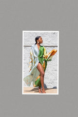 Satin Open Front Kimono (Light Green) Extended Sizes
