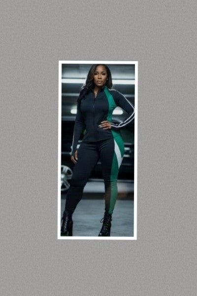 Color Block Greenline Zip Tracksuit (Green-Black)
