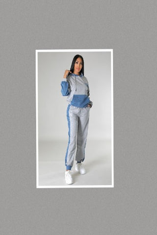 Are You Ready To Go Two Piece Denim Duo Hooded Track Suit