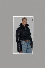 Faux Leather Puffer Jacket