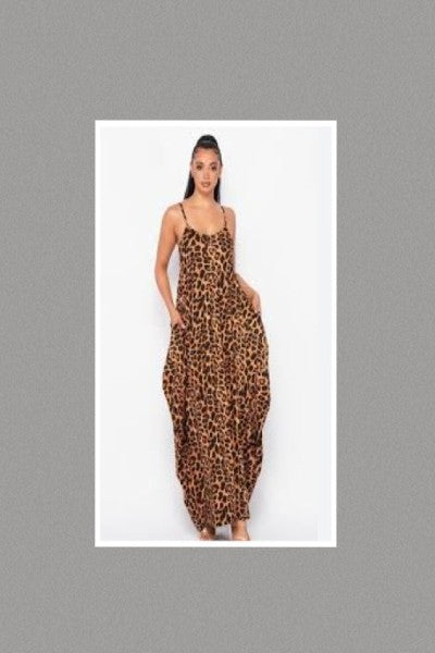 Sleeveless Leopard Maxi Dress w/Side Pockets