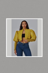 Gotta Have Her PU Leather Puff Sleeves Crop Jacket (Mustard)