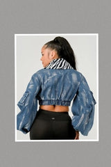 Denim Lux Zebra Print Faux Fur Jacket