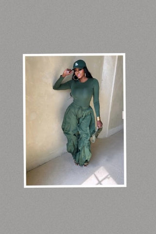 Oversized Wide Leg Ruffle Jogger Pants (Olive) FITS UP TO SIZE 16