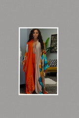Satin Open Front Kimono (Orange) Extended Sizes