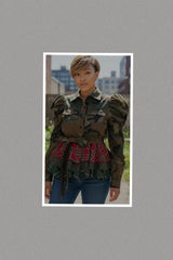 Plus Size Camo Contrast Plaid Remix Jacket/Top