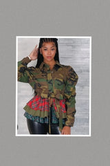 Plus Size Camo Contrast Plaid Remix Jacket/Top