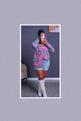 Color Me Pink Contrast Pattern Cardigan