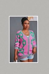 Color Me Pink Contrast Pattern Cardigan