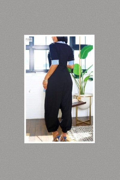 Plus Size Denim Accent Jumpsuit