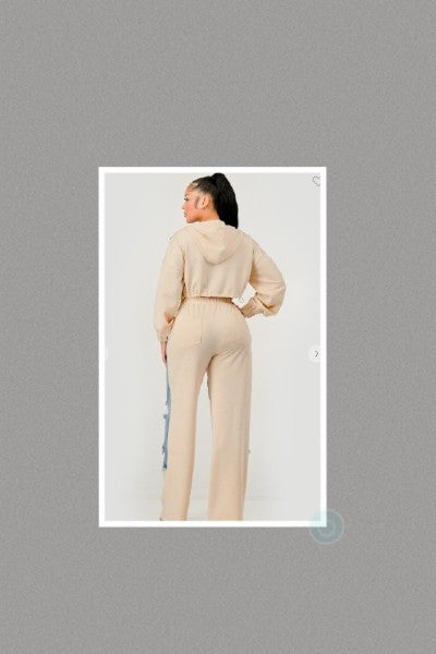 Plus Size Denim Patchwork Hoodie & Wide-leg Pant Set