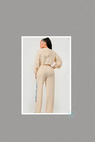 Plus Size Denim Patchwork Hoodie & Wide-leg Pant Set