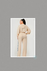 Plus Size Denim Patchwork Hoodie & Wide-leg Pant Set