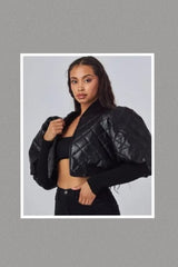 Gotta Have Her PU Leather Puff Sleeves Crop Jacket (Black)