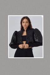 Gotta Have Her PU Leather Puff Sleeves Crop Jacket (Black)