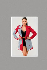 Plus Size Red Denim Mix Blazer