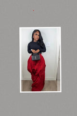 Oversized Wide Leg Ruffle Jogger Pants (Red)