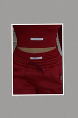 Ribbed Hand Made Top and Wide Leg Sweatpants Set (Burgundy)