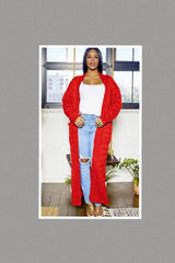 Cover Me Bold OverSized Maxi Cable Knitted Sweater Cardigan (Red)