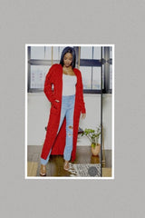 Cover Me Bold OverSized Maxi Cable Knitted Sweater Cardigan (Red)