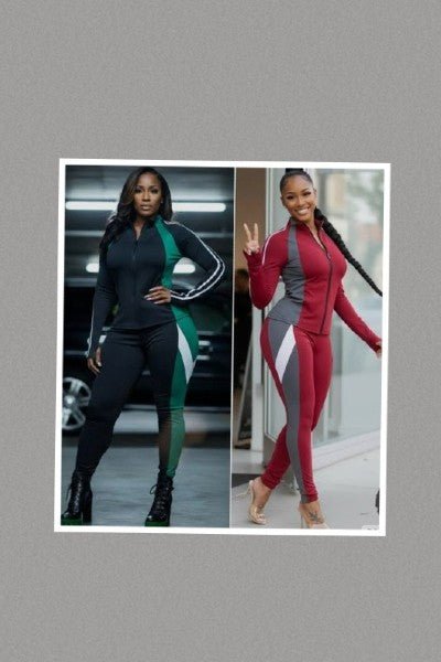 Color Block Redline Zip Tracksuit (Burgundy-Grey)