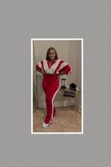 Color Block Tracksuit And Flare Pants Set