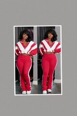 Color Block Tracksuit And Flare Pants Set