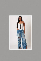 Ripped Utility Cargo Denim Pants