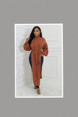 Let's Have a Good Time Long Knit Cardigan Open Sides w/ Tie Waist (Rustic)