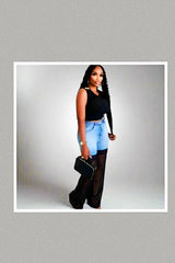 Bold Statement Mesh Mixed Denim Pants