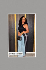 Wide Leg Stripe Mix Denim Jeans (Black)