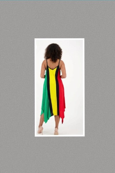 Juneteenth Adjustable Strap V-Neck Rasta Dress - One Size Fits Most