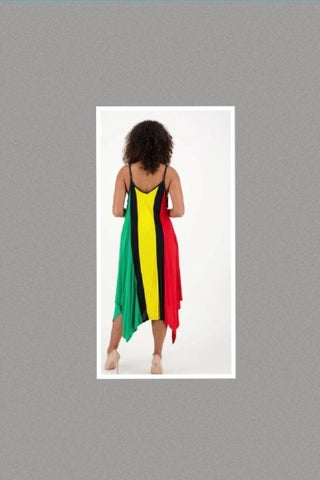 Juneteenth Adjustable Strap V-Neck Rasta Dress - One Size Fits Most