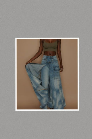 2 n 1 Detachable Skirt High Rise Vintage Blue Covered Straight Jeans