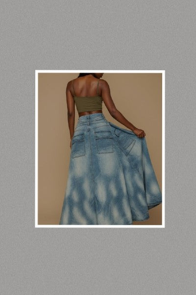 2 n 1 Detachable Skirt High Rise Vintage Blue Covered Straight Jeans