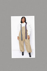 Oversized Stripe Tie Strap Detail Wide Leg Jumpsuit - FITS UP TO SIZE 3X (Tan Denim)