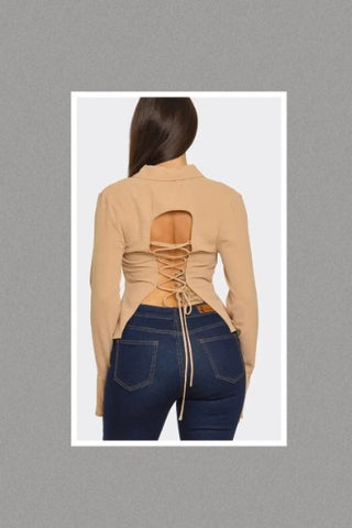Open Back Lace Collar Long Sleeve Top