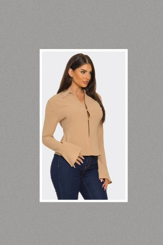 Open Back Lace Collar Long Sleeve Top