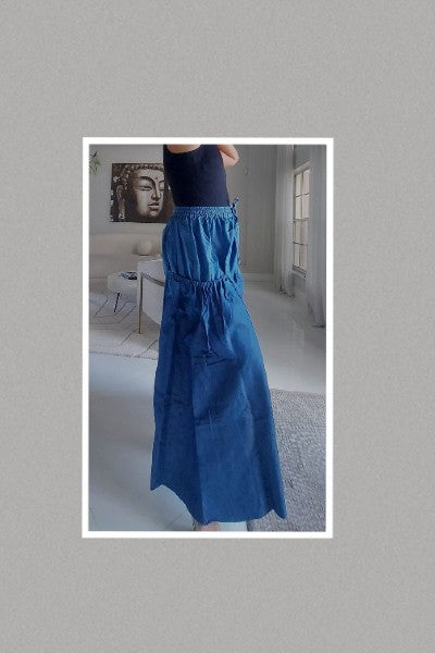 Two Tone Denim Big Pockets Palazzo Pants (One Size Fits Up to S to 2XL)