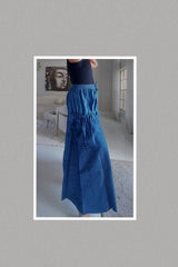 Two Tone Denim Big Pockets Palazzo Pants (One Size Fits Up to S to 2XL)