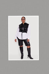 Plus Size Faux Belted Layered Snap Button Front Top