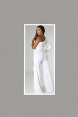 Babe Back One Shoulder Jumpsuit (Off White)