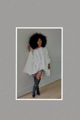 Ripped Denim Asymmetric Oversize Tunic (Off White)
