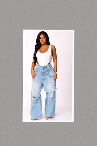 Distressed Skirt Double Layer Wide Leg Denim