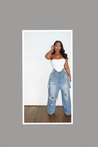 Distressed Skirt Double Layer Wide Leg Denim