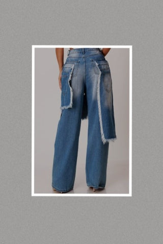 Distressed Skirt Double Layer Wide Leg Denim